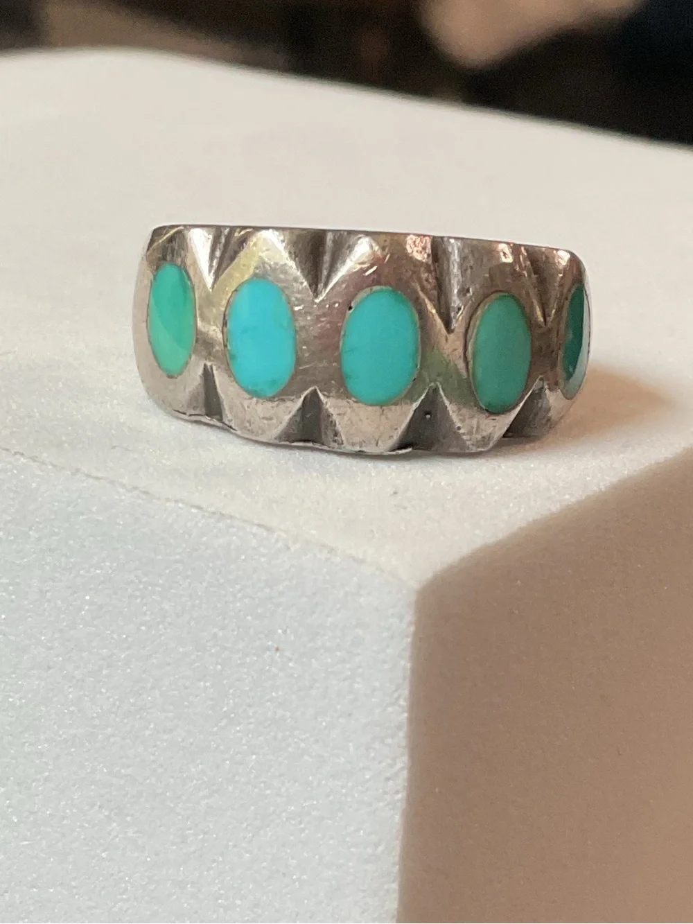 Vintage Sterling Silver Turquoise Inlay Native American Heavy Chunky Ring Size 6